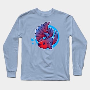 Cute Betta Fish Swimming Cartoon Long Sleeve T-Shirt